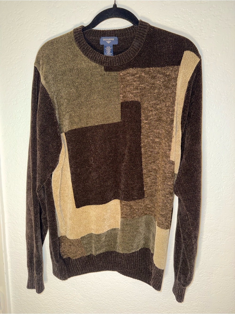 Dockers Men’s Patchwork Crewneck Sweater - Brown/Olive/Tan